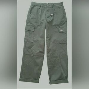 Dickies Relax Cargo 29 Army Olive Green Utility Slim Mid Rise Cotton Cropped New